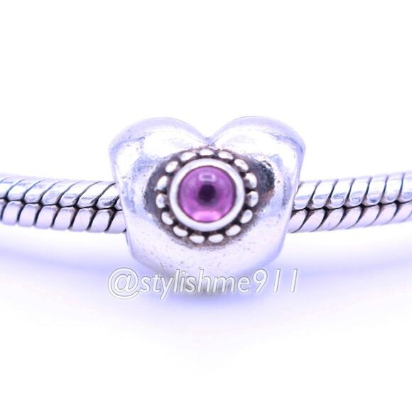 Authentic PANDORA Treasured Heart Charm with Pink Rhodolite - Picture 1 of 11